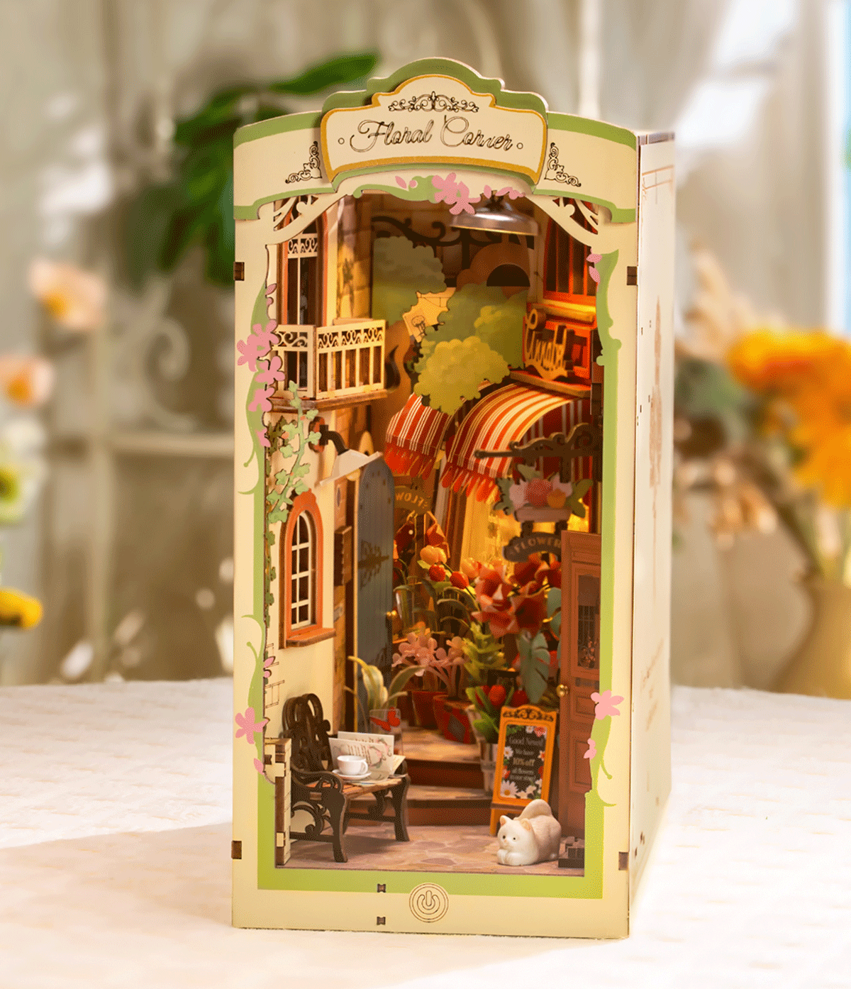 Rolife Floral Corner Book Nook model kit TGB09 built