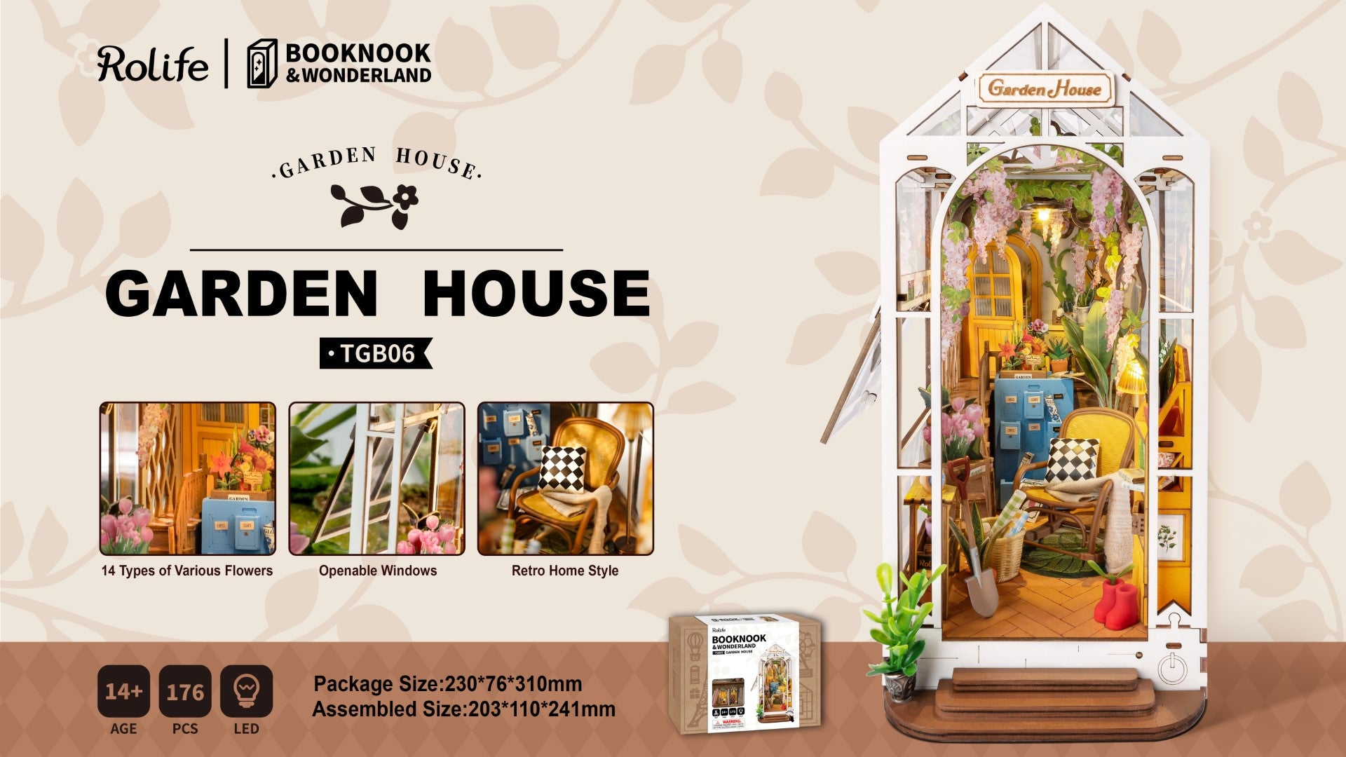 Rolife Book Nook Garden House Green house model kit details