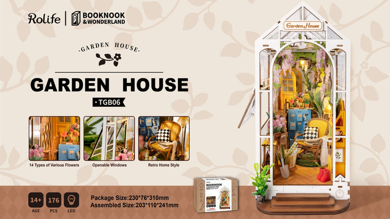 Rolife Book Nook Garden House Green house model kit details