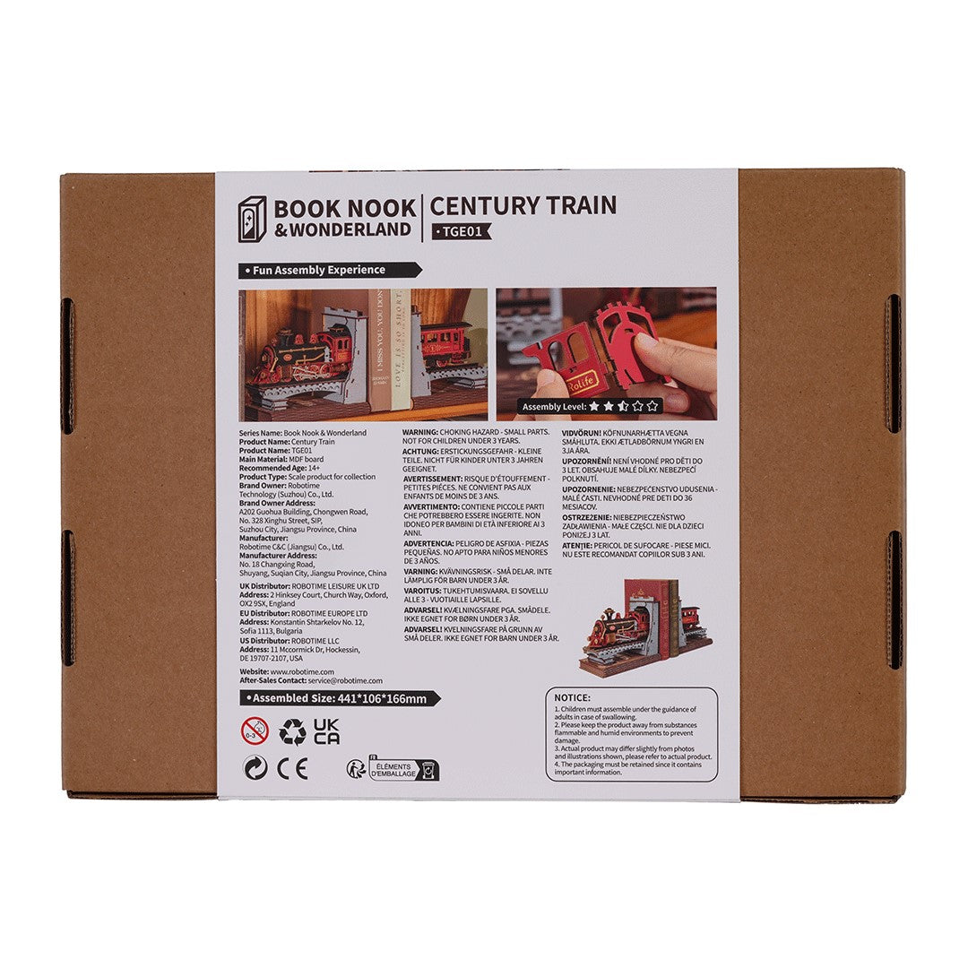 Rolife Century Train Book ends Wooden Model Kit box back