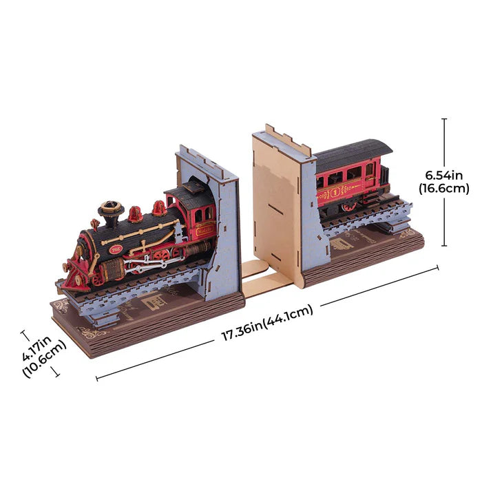 Rolife Century Train Book ends Wooden Model Kit dimensions