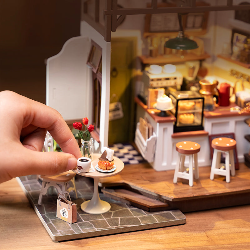 Rolife DIY Minature House No.17 Cafe Model Kit DG162 close up table