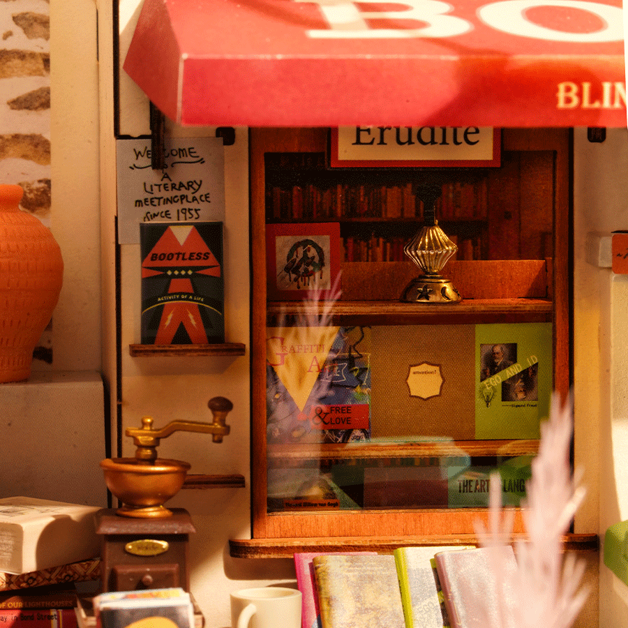 Rolife Corner Bookstore DIY Minature House Model Kit close up