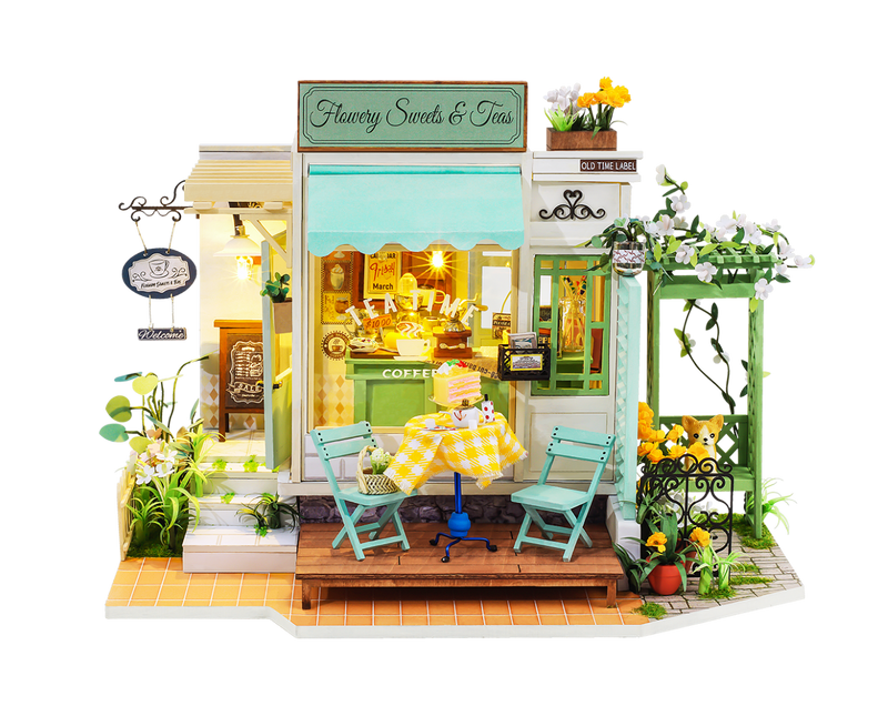 Rolife Flowery Sweets and Teas DIY Miniature House Wooden Model Kit DG146 front view