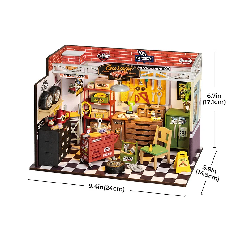 Rolife Garage Workshop DIY Miniature House model kit dimensions