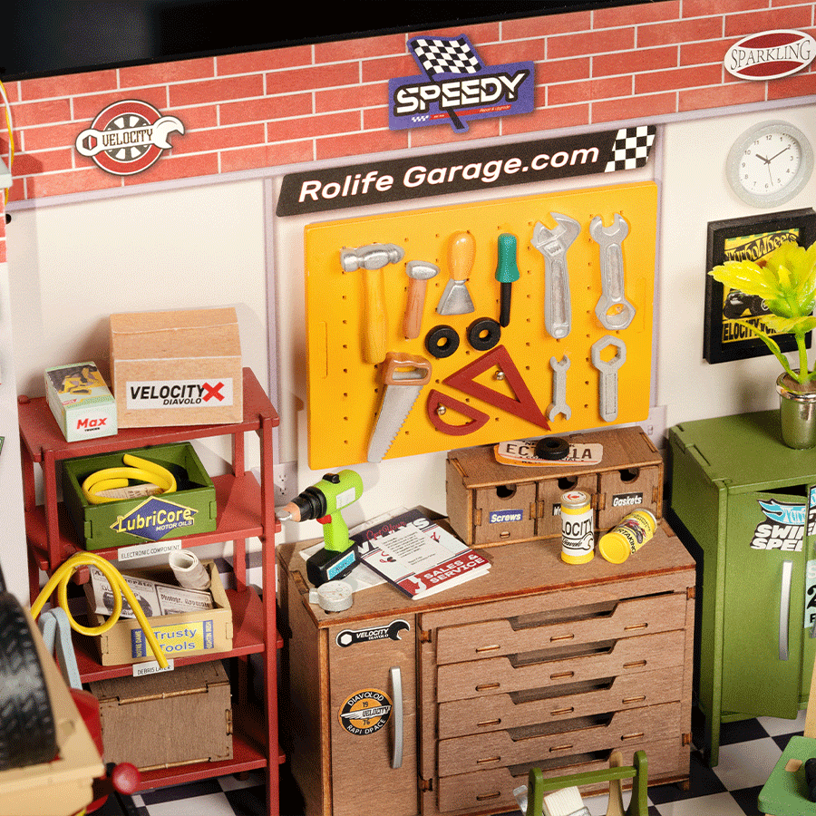 Rolife Garage Workshop DIY Miniature House model kit tools