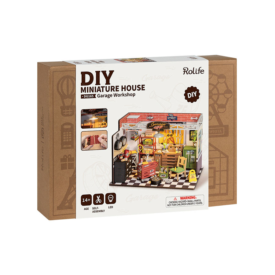 Rolife Garage Workshop DIY Miniature House model kit box front