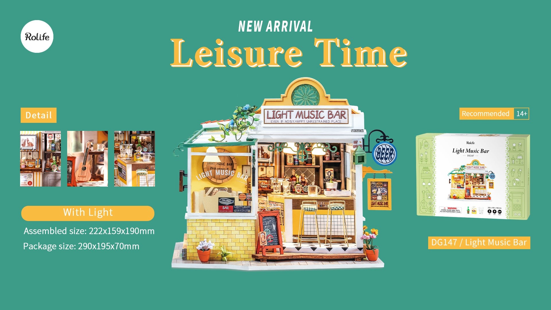 Rolife Light Music Bar DIY Miniature House Model Kit DG147 details