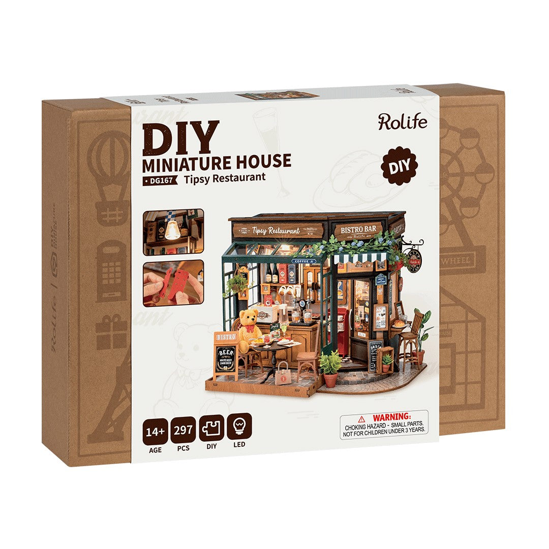 Rolife Tipsy restaurant DIY Miniature House Model Kit box