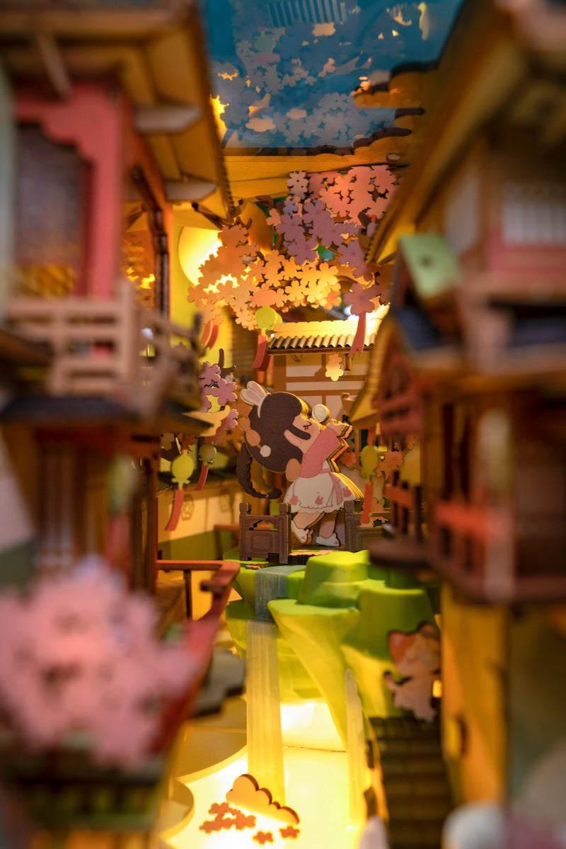 Rolife Falling Sakura Book Nook DIY Miniature House Model kit TGB05