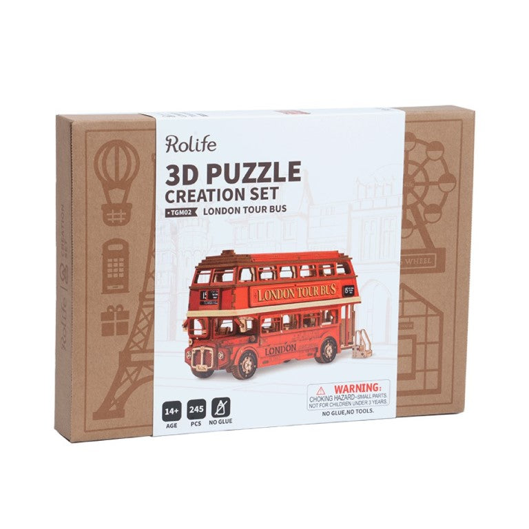 Rolidfe London Tour Bus Wooden Puzzle Model kit TGM02 box