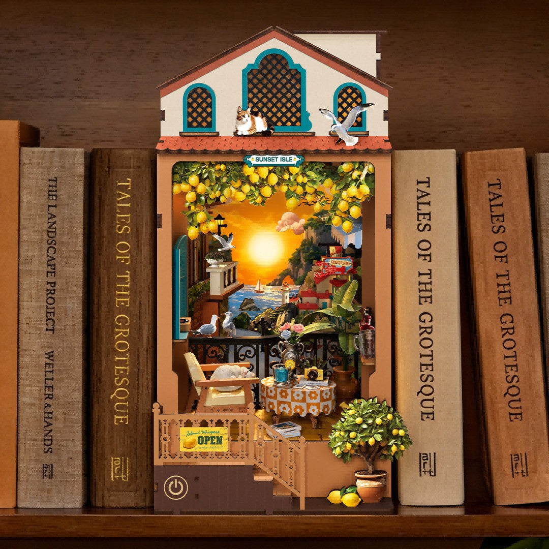 rolife sunset isle book nook and book shelf