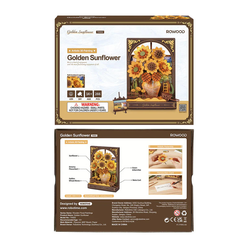 ROWOOD Golden Sunflower 3D painting kit packaging on a white background