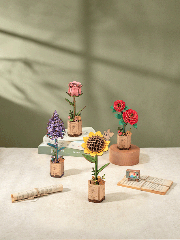 Robotime Rowood Wooden Flower Craft Kits Lilac Rose Sunflower Camellia