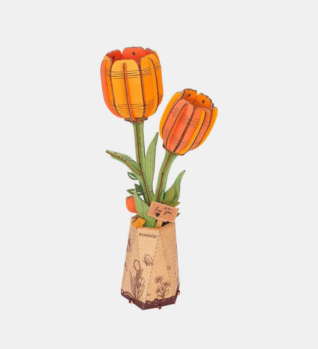 Rowood orange tulip flower wooden model kit built