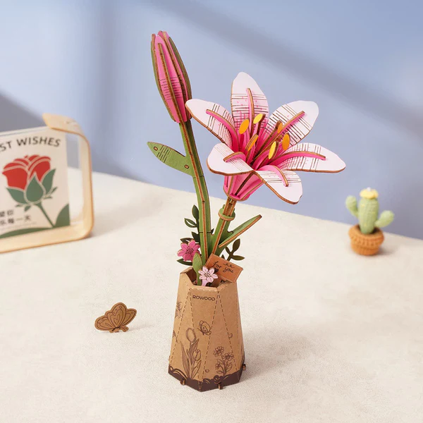 Rowood Pink Lily Wooden Model Flower Craft kit TW071