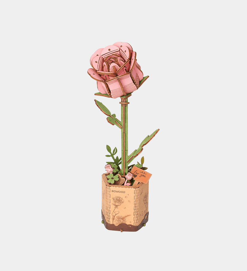 Robotime Rowood Pink Rose Wooden Flower Craft Kit TW041