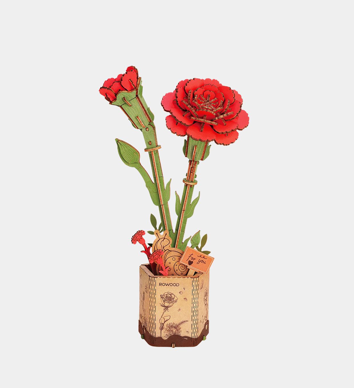 Rowood Red Carnation Wooden Model Flower Craft kit TW052