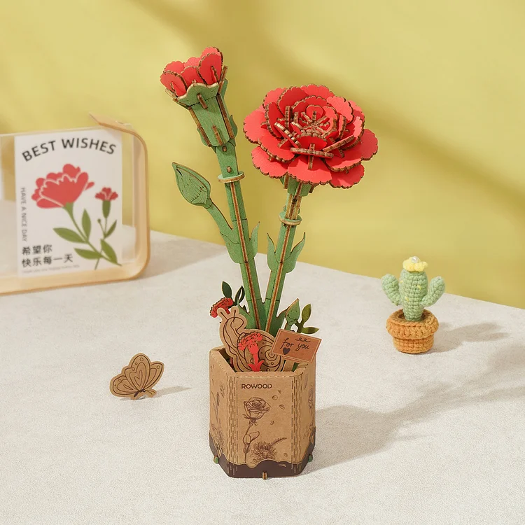 Rowood Red Carnation Wooden Model Flower Craft kit TW052