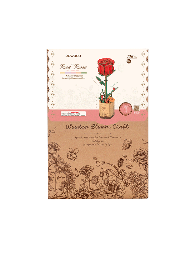 Robotime Rowood Red Rose Wooden Flower Craft Kit TW042 box