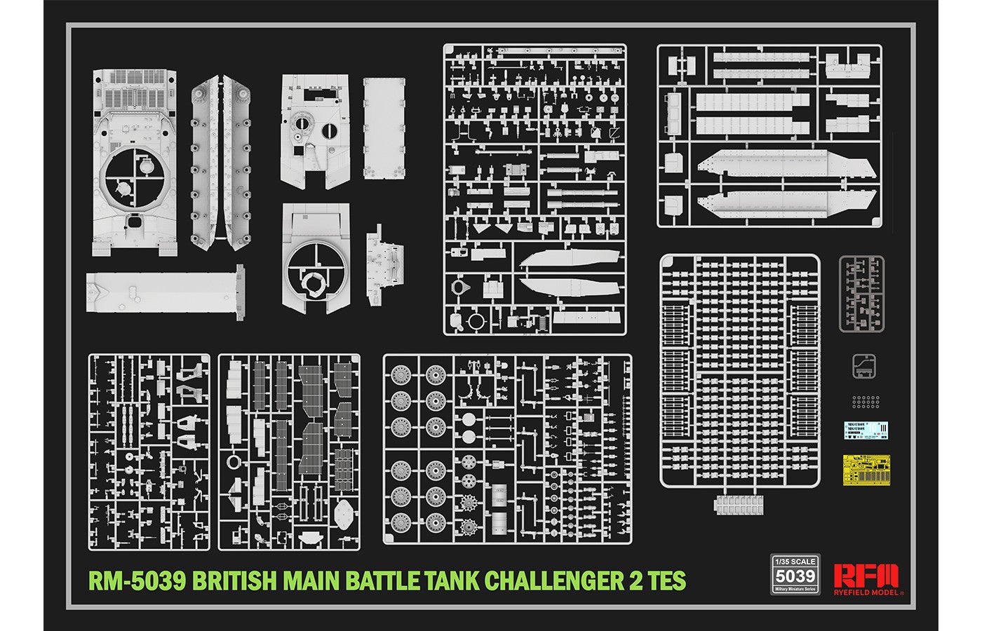 Ryefield Models Challenger 2 TES British ain Battle Tank 1/35 Model kit 5039 contents