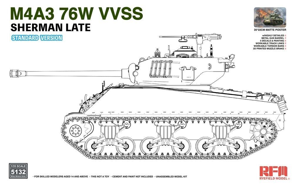 Ryefield Model 5132 M4A3 76W Sherman Tank Late model kit
