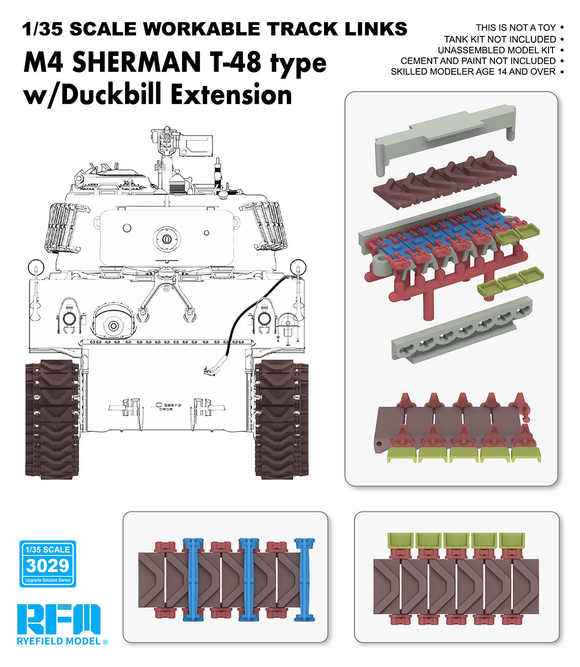 Ryefield Model 3029 1/35 M4 Sherman T-48 workable Track Links W/Duckbill Upgrade