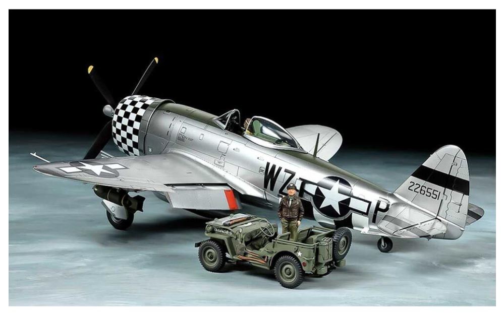 Tamiya P-47D Thunderbolt Bubbletop and 1/4 Ton 4x4 Light Vehicle 1/48 scale model kit built