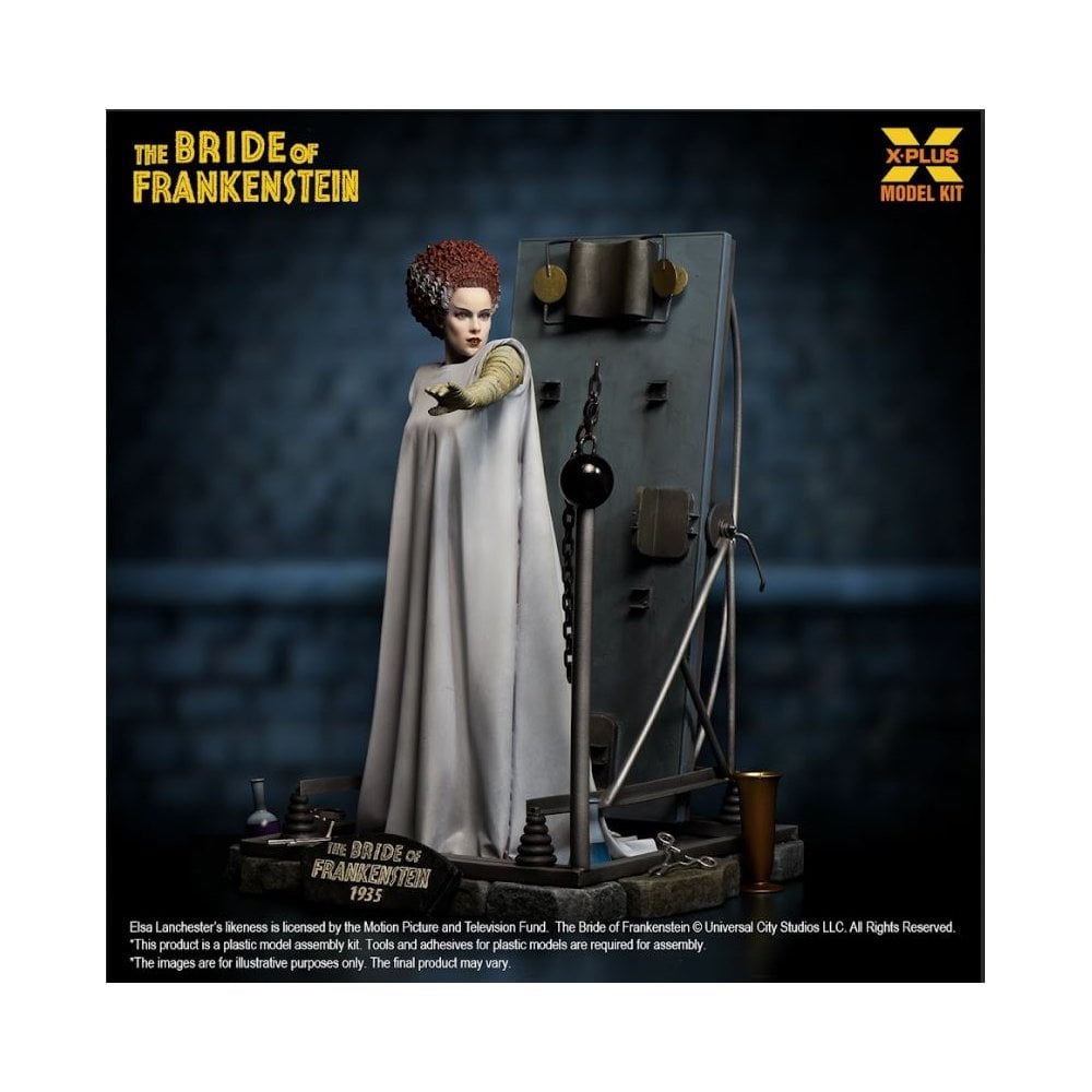 X-Plus Models Bride of Frankenstein 1/8 Scale Plastic Model Kit in gown on stand