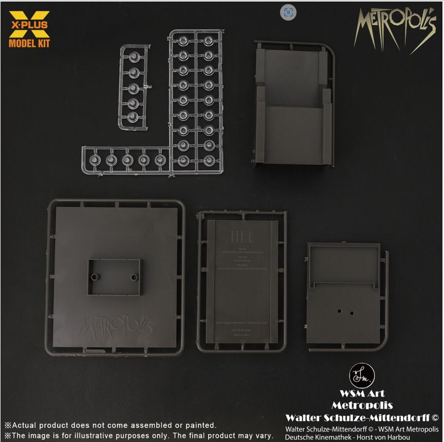 X-Plus Model Kit Metropolis 1927 Maria Maschinenmensch Silver Screen Edition Plastic Model Kit contents throne