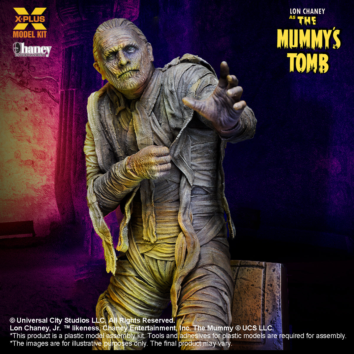 x-plus models 1/8 scale Lon Chaney in The Mummy's Tomb Plastic model kit close up of face