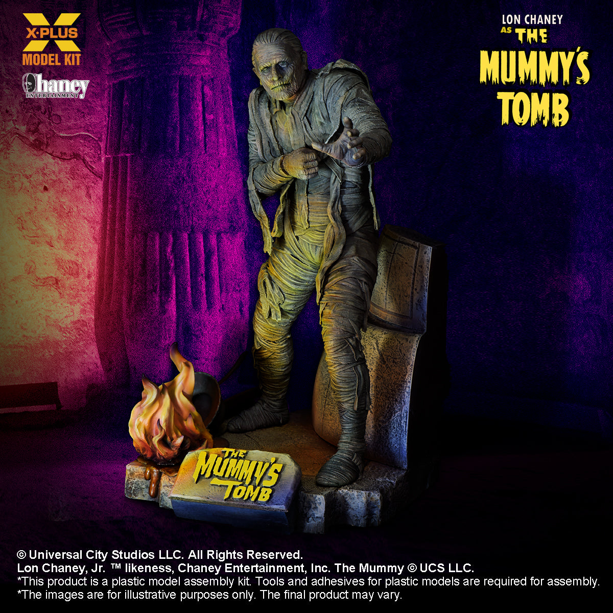 x-plus models 1/8 scale Lon Chaney in The Mummy's Tomb Plastic model kit on stand