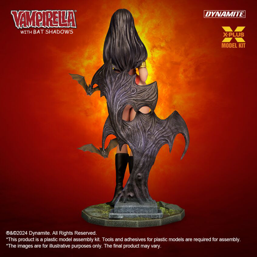 X-Plus Models Vampirella With Bat Shadows Plastic Model kit painted on stand rear view