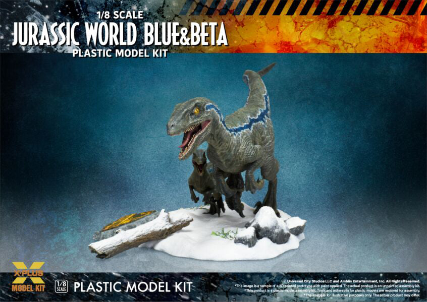 X-Plus Models Jurassic World Blue & Beta Plastic Model Kit front view