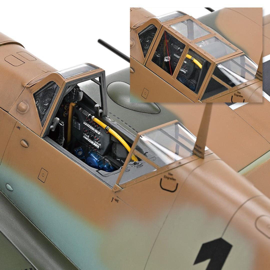 Zoukei Mura 1/32 scale Messerschmitt Bf 109 Close-up of a model aircraft cockpit with detailed interior