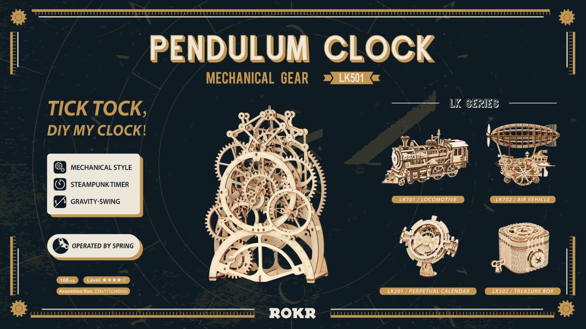 Rokr Pendulum Clock Wooden Model Kit LK501 poster