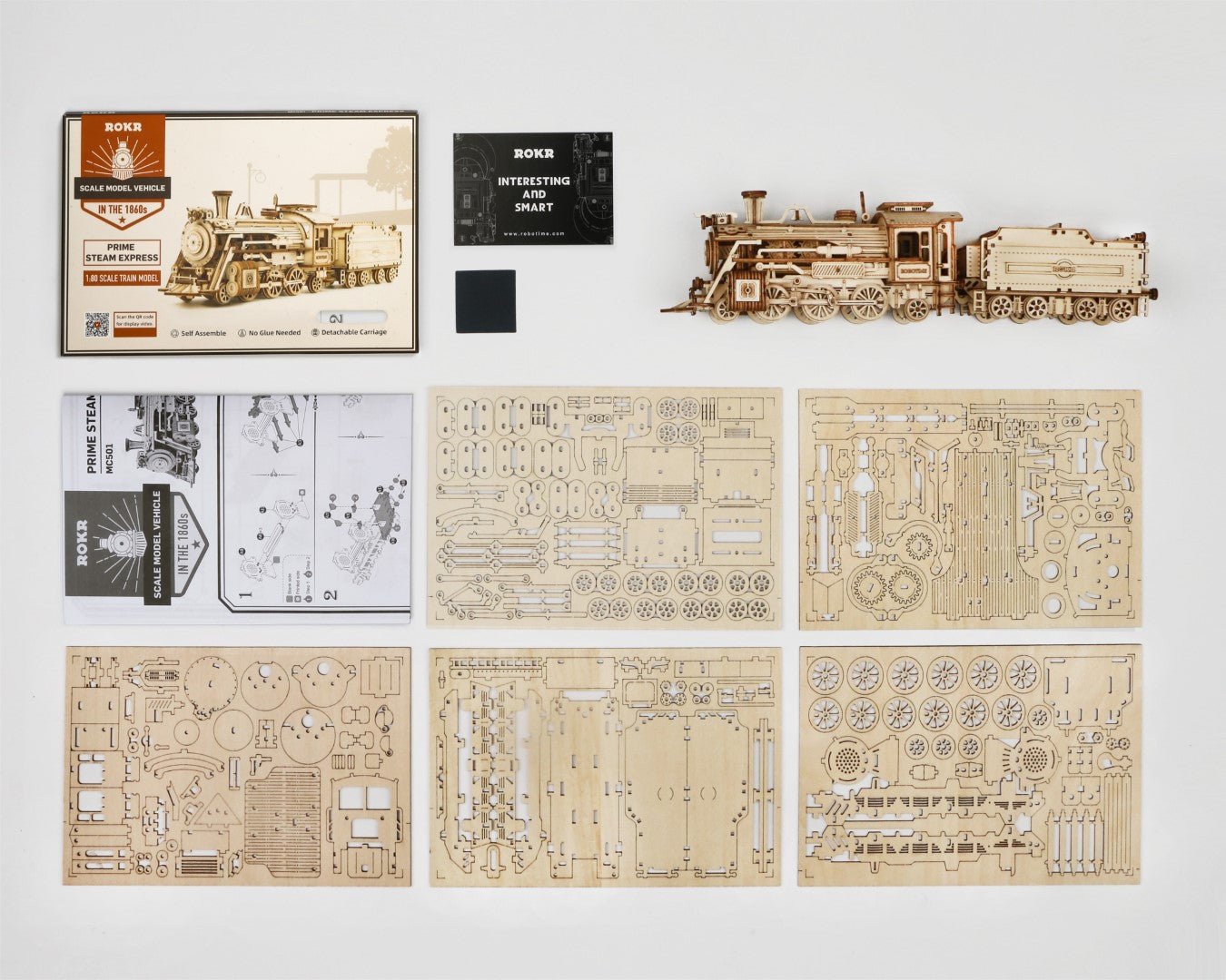 Rokr Prime Steam Express Train Wooden Model Kit MC501 Box Contents