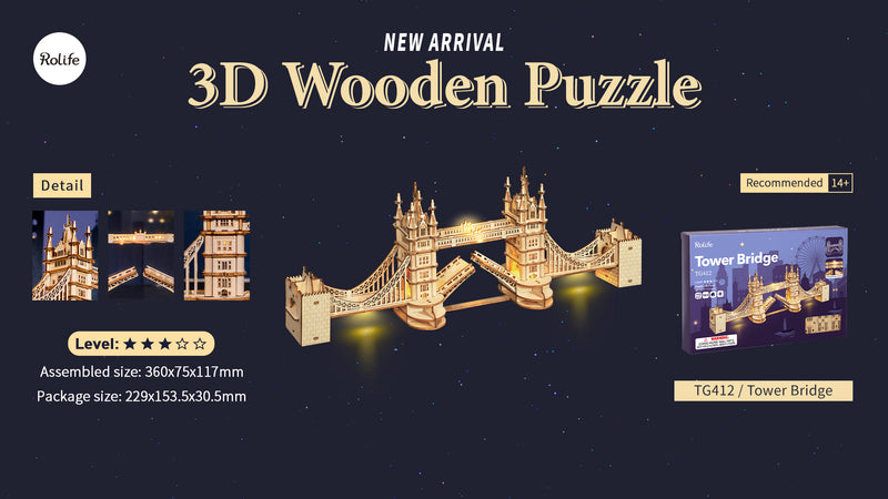 Rolife Tower Bridge Wooden puzzle model TG412 dimensions