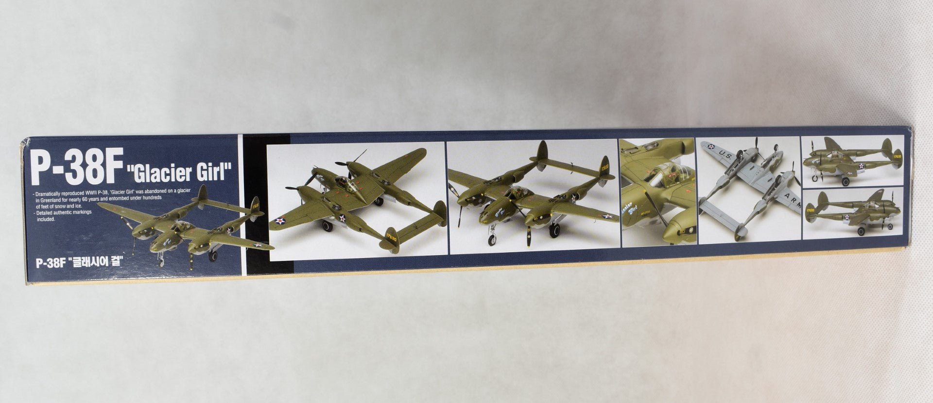 Academy P-38F Glacier Girl Model kit box side