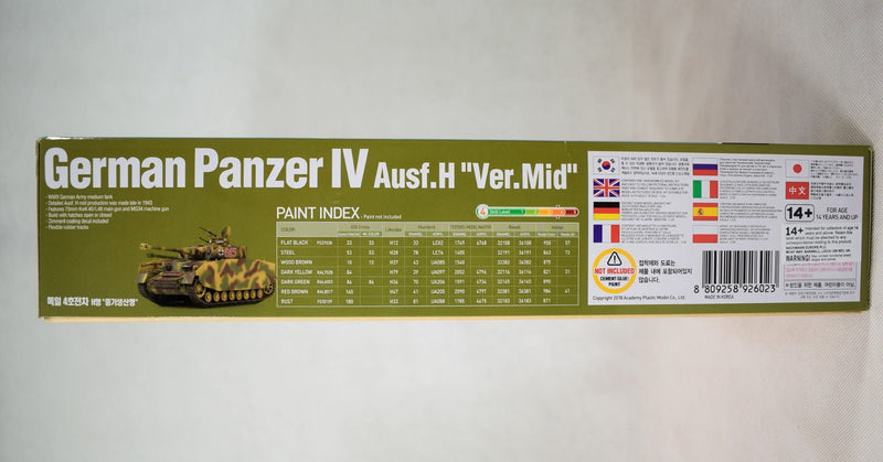 Academy Panzer IV Ausf.H Ver Mid Tank model box