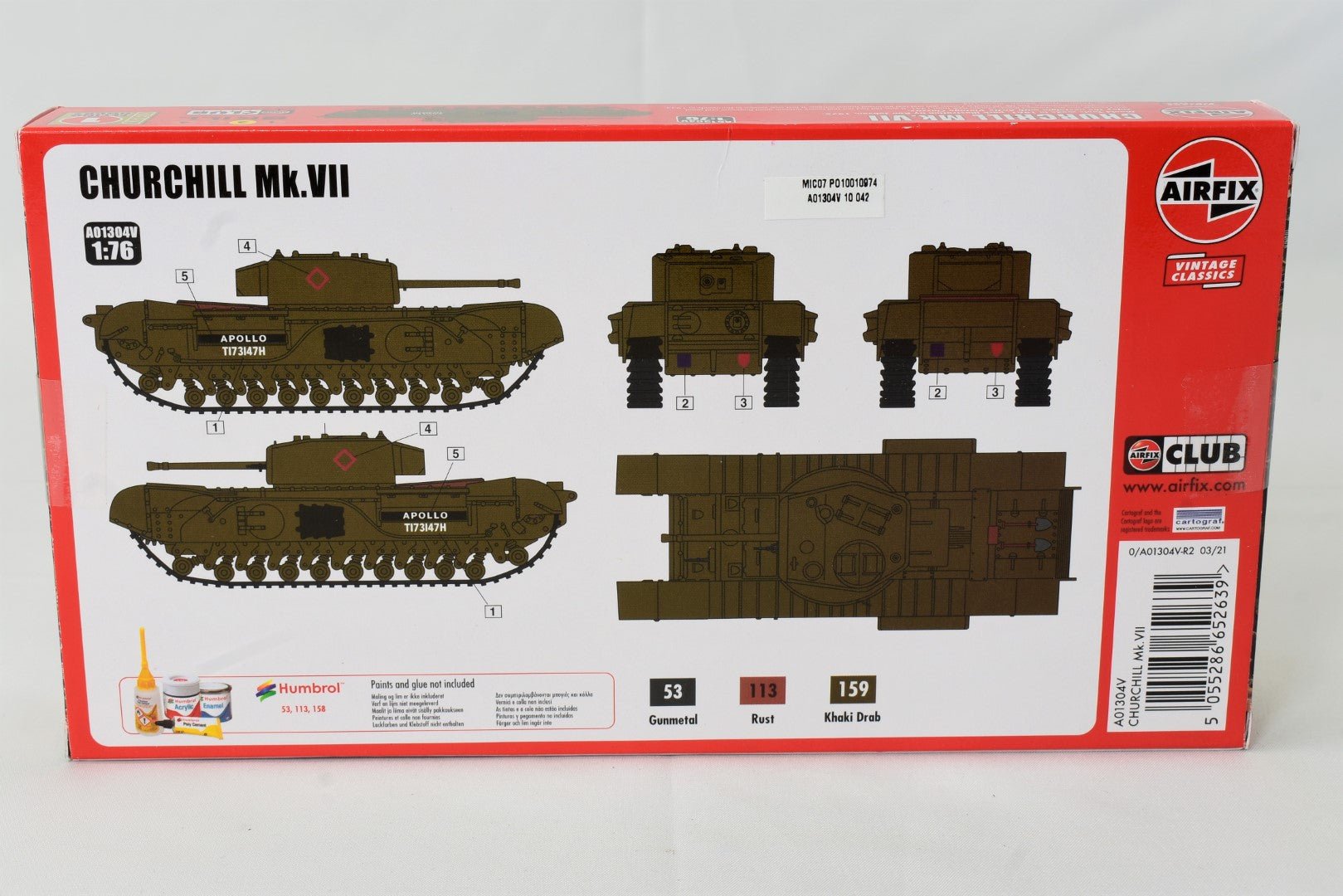 Airfix Vintage Classics Churchill MK.VII Tank 1/76 model kit box