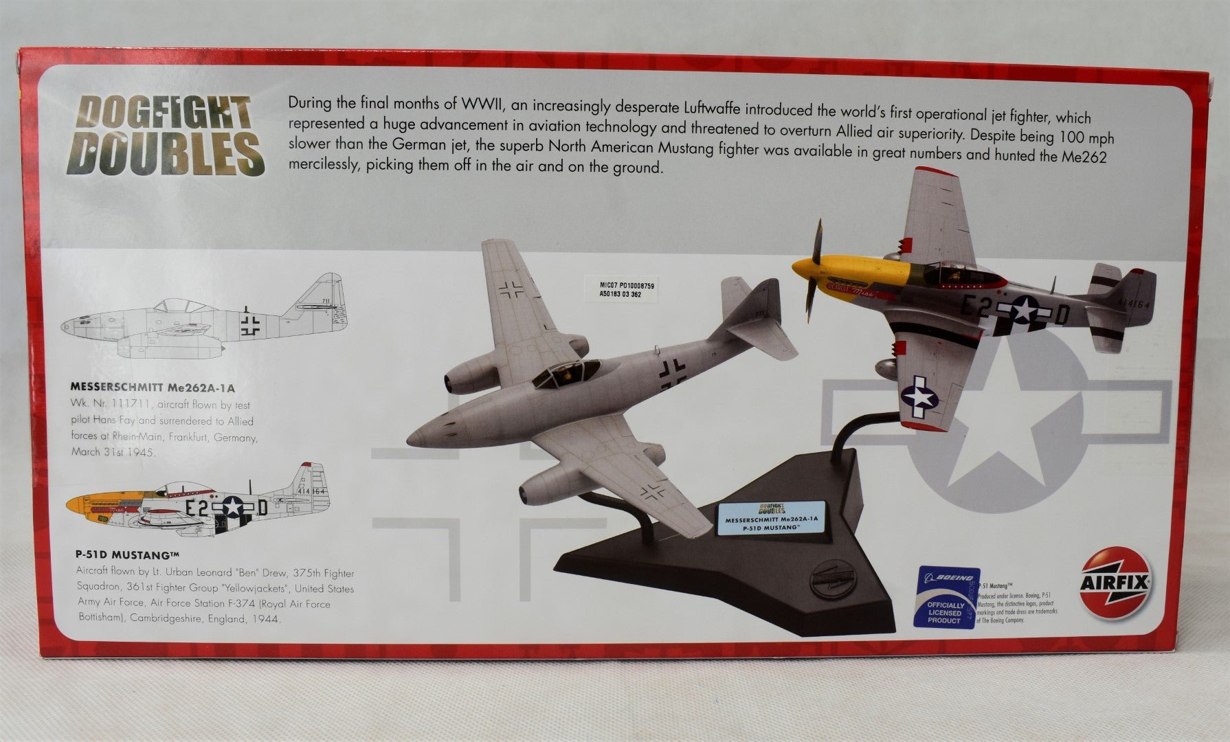 Airfix Dogfight Doubles Messerschmitt Me262 P-51D Mustang model back