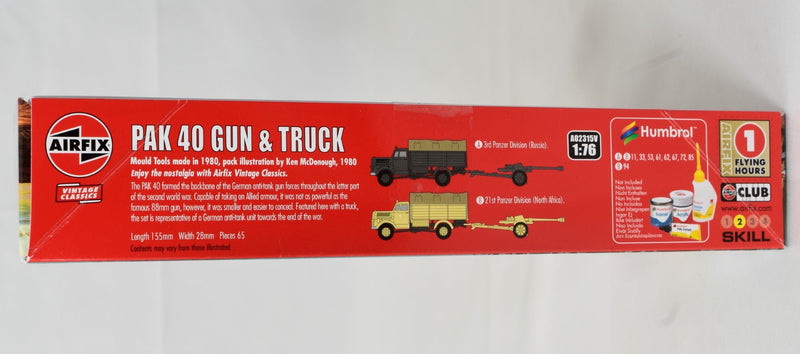 Airfix Vintage PAK 40 Gun and Truck Opel Blitz 1/76 Model Kit box side