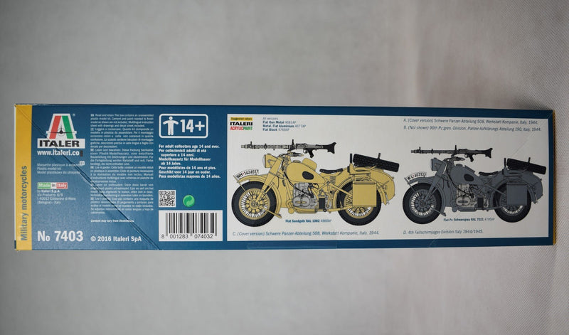 Italeri German Military Motorcycle with Sidecar 1/9 Model box