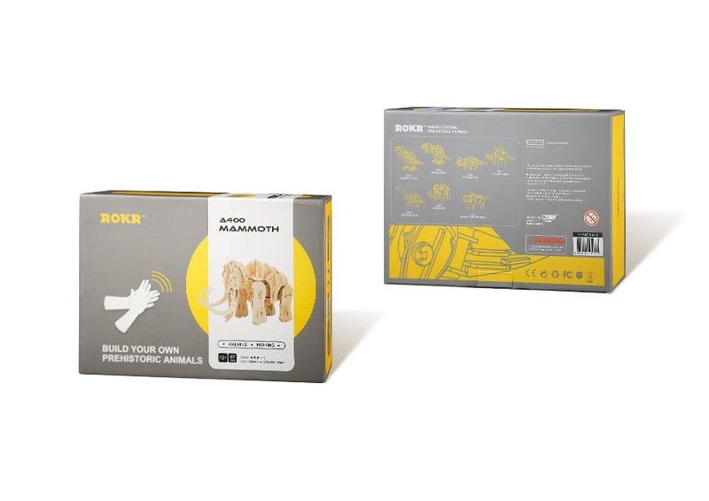Rokr Walking Mammoth Wooden Puzzle model kit A400 packaging