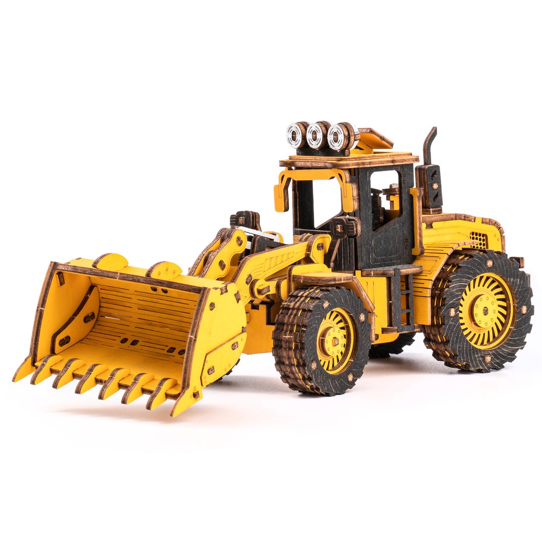 Rokr Bulldozer Front End Loader Wooden Model Kit TG509K