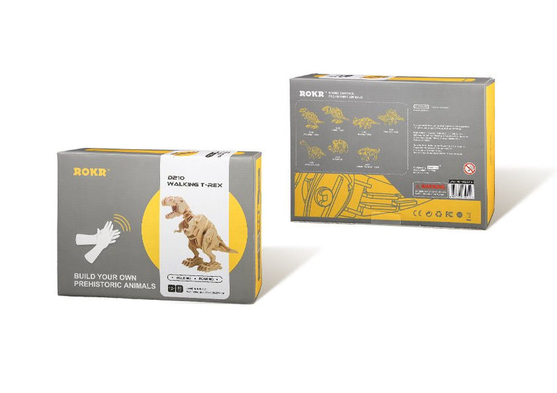 Rokr Walking T-Rex Dinosaur Wooden Puzzle model kit D210 packaging