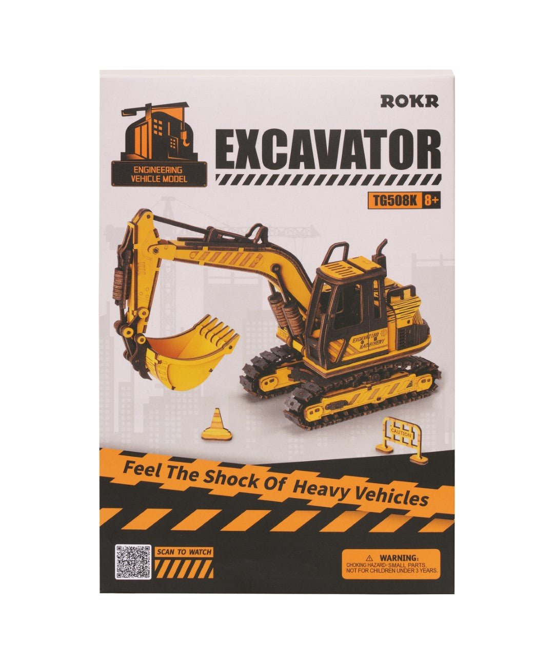 Rokr Excavator Wooden Model Kit TG508K box