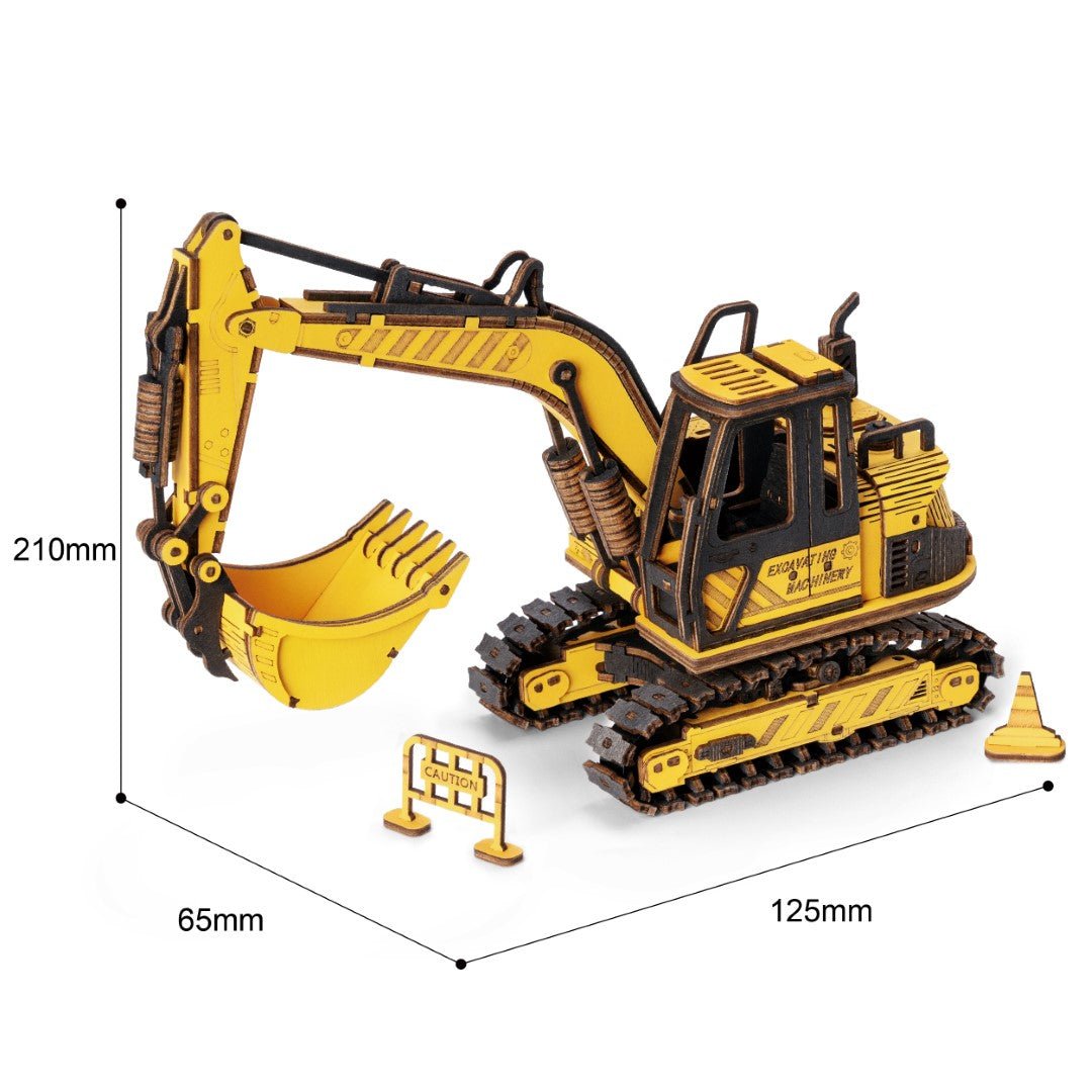 Rokr Excavator Wooden Model Kit TG508K dimensions