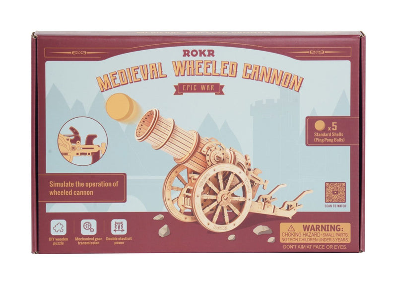 Rokr Medieval Wheeled Cannon Wooden Puzzle model kit KW801 box